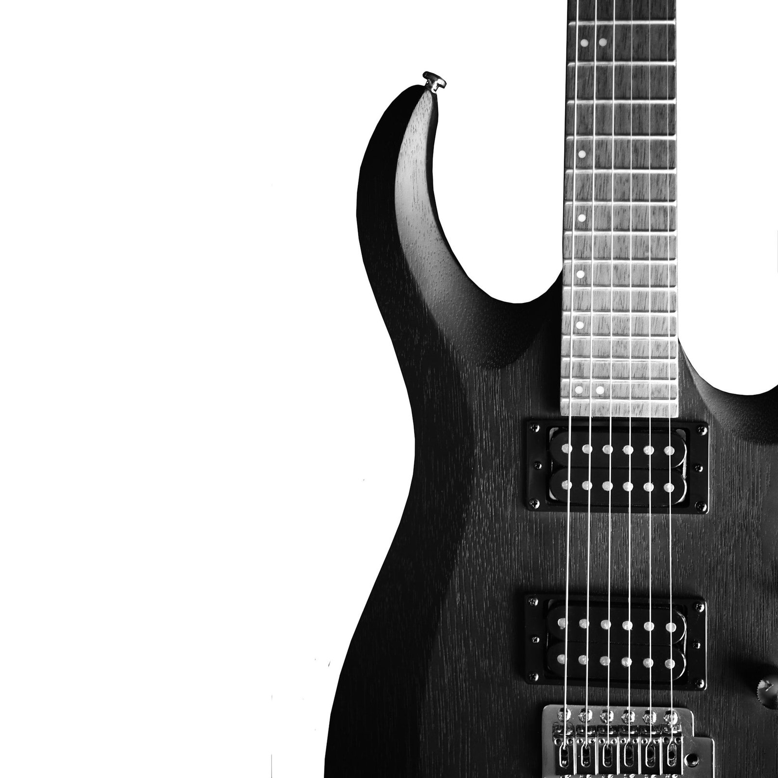 Black electric guitar, element isolated on white background